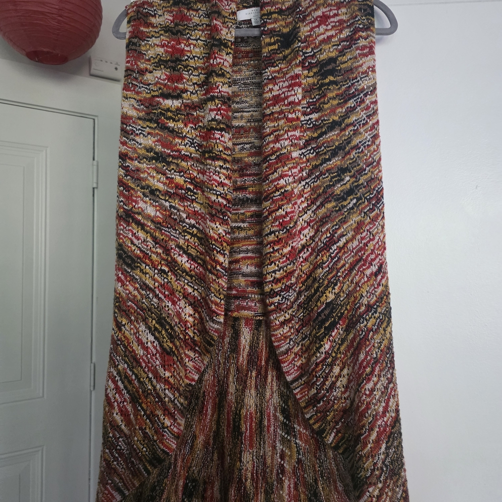 New Directions Curvy 1X Open Front Knit Cardigan Sleeveless  Drape Multicolor